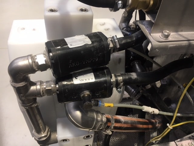 pinch valves for powdered substance on edge prep machine